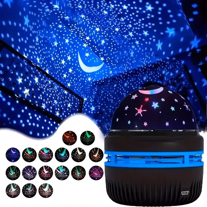 Luminária Projetor USB Céu Estrelado LED, Bola Mágica Lua e Estrelas para Decoração