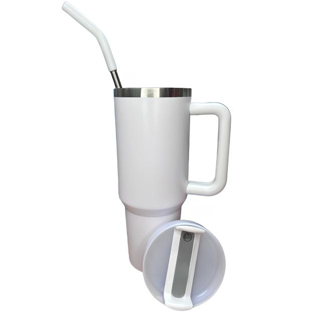 Copo Garrafa Térmica Grande Em Aço Inox Com Alça E Canudo Metal 1200ML