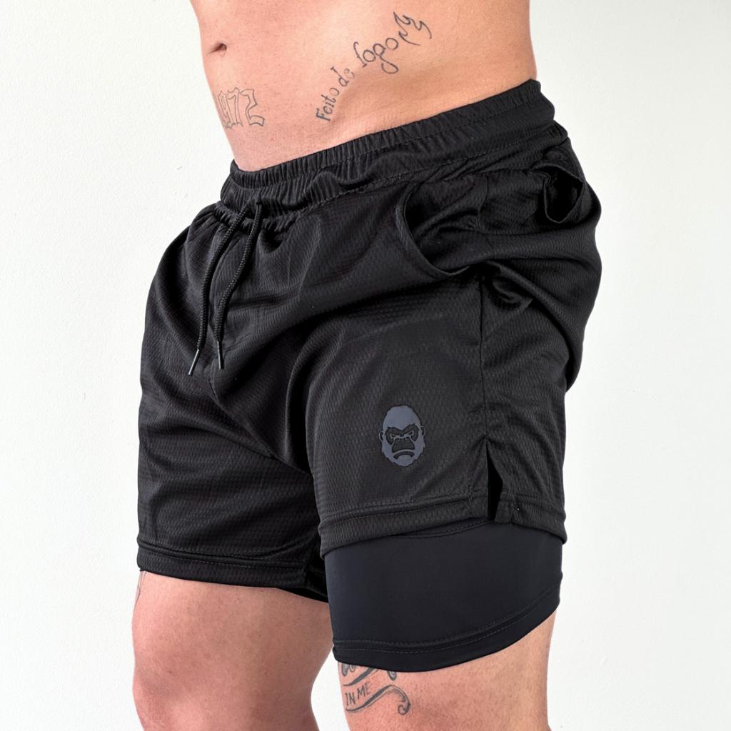 Kit 2 Bermudas Kong 2 em 1 Sports Para Academia Masculina