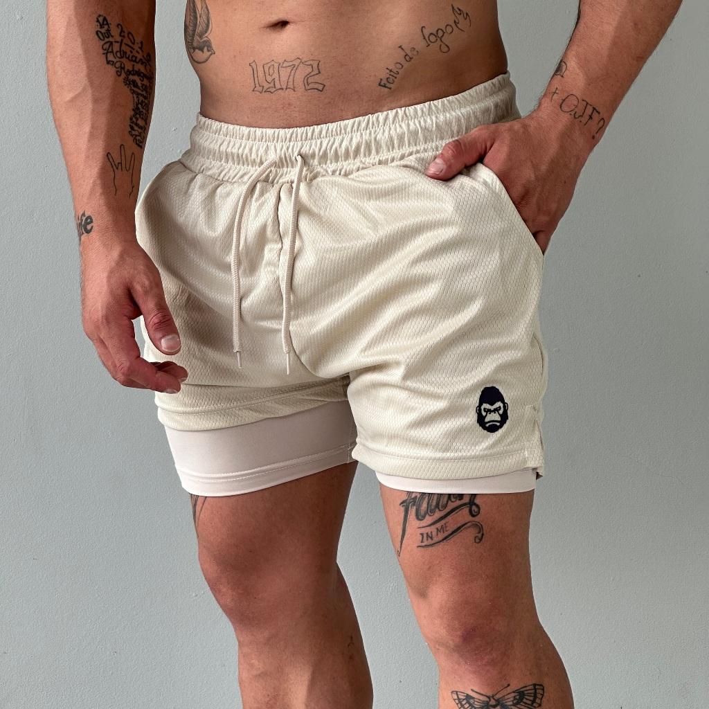 Kit 2 Bermudas Kong 2 em 1 Sports Para Academia Masculina