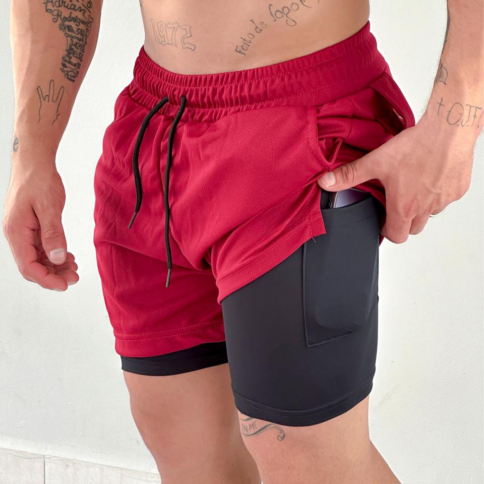 Kit 2 Bermudas Kong 2 em 1 Sports Para Academia Masculina