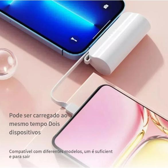 Carregador Portátil Mini Power Bank 10000mAh Com 02 Saídas Tipo-C / Lightning