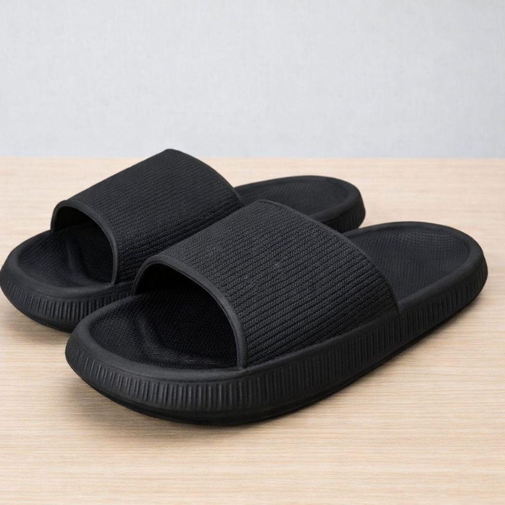 Slide Masculino Tipo Nuvem Preto Ortopédico Confortável Secagem Rápida