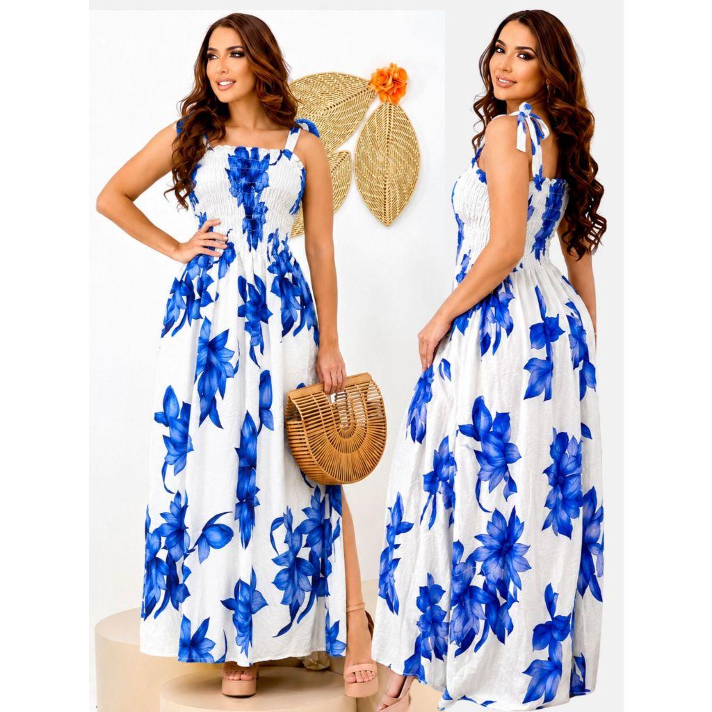Vestido longo moda cristã feminino em Viscose/Viscolinho casual de alça Muito Lindo com elástico