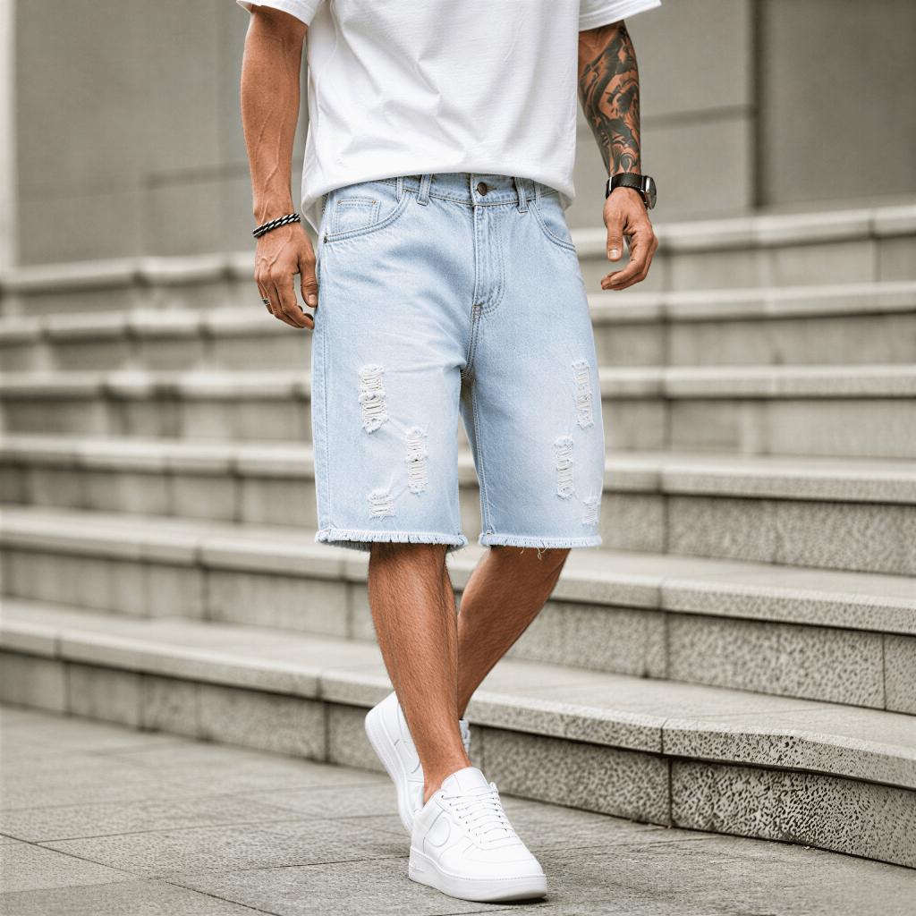 KIT 2 Bermudas Jeans Masculinas Rasgadas Premium Moda Masculina Alta Qualidade Conforto Casual Estilo Jogador Verão