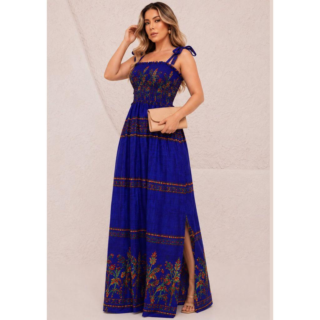 Vestido longo moda cristã feminino em Viscose/Viscolinho casual de alça Muito Lindo com elástico
