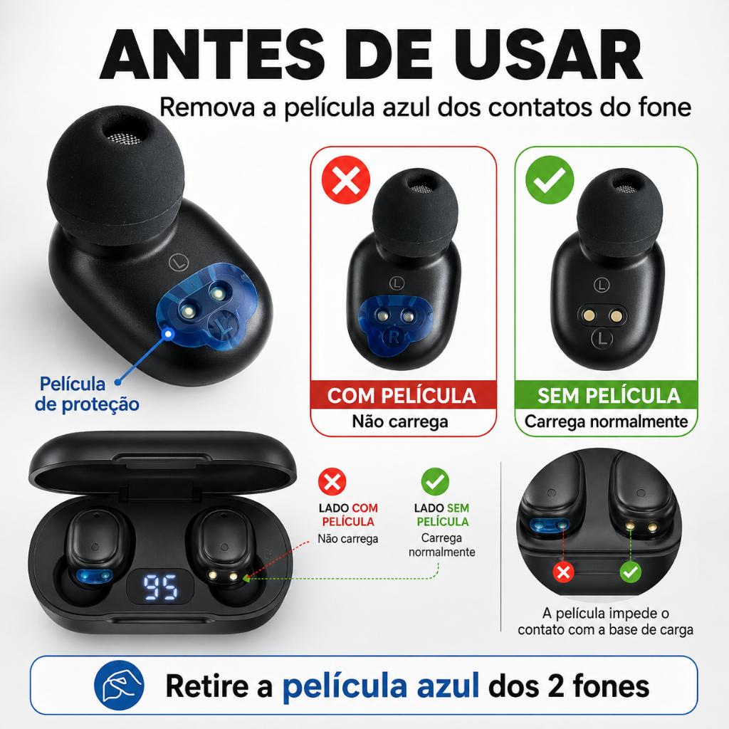 Fone de ouvido Bluetooth Sem Fio Tws Pro Premium Estéreo Preto Academia Corrida