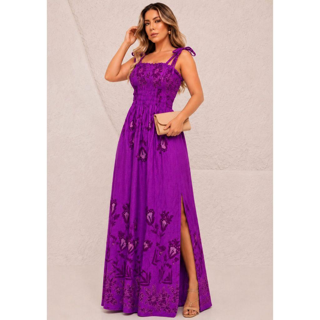 Vestido longo moda cristã feminino em Viscose/Viscolinho casual de alça Muito Lindo com elástico