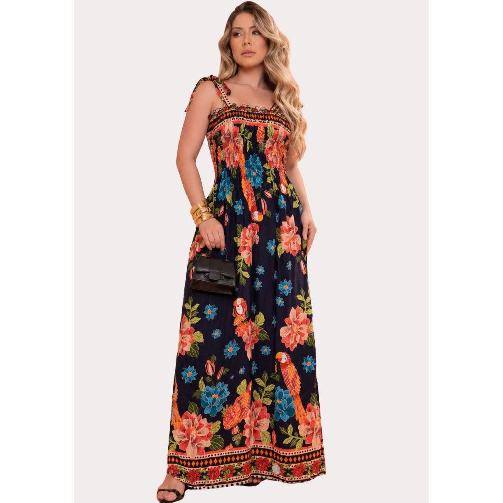 Vestido longo moda cristã feminino em Viscose/Viscolinho casual de alça Muito Lindo com elástico