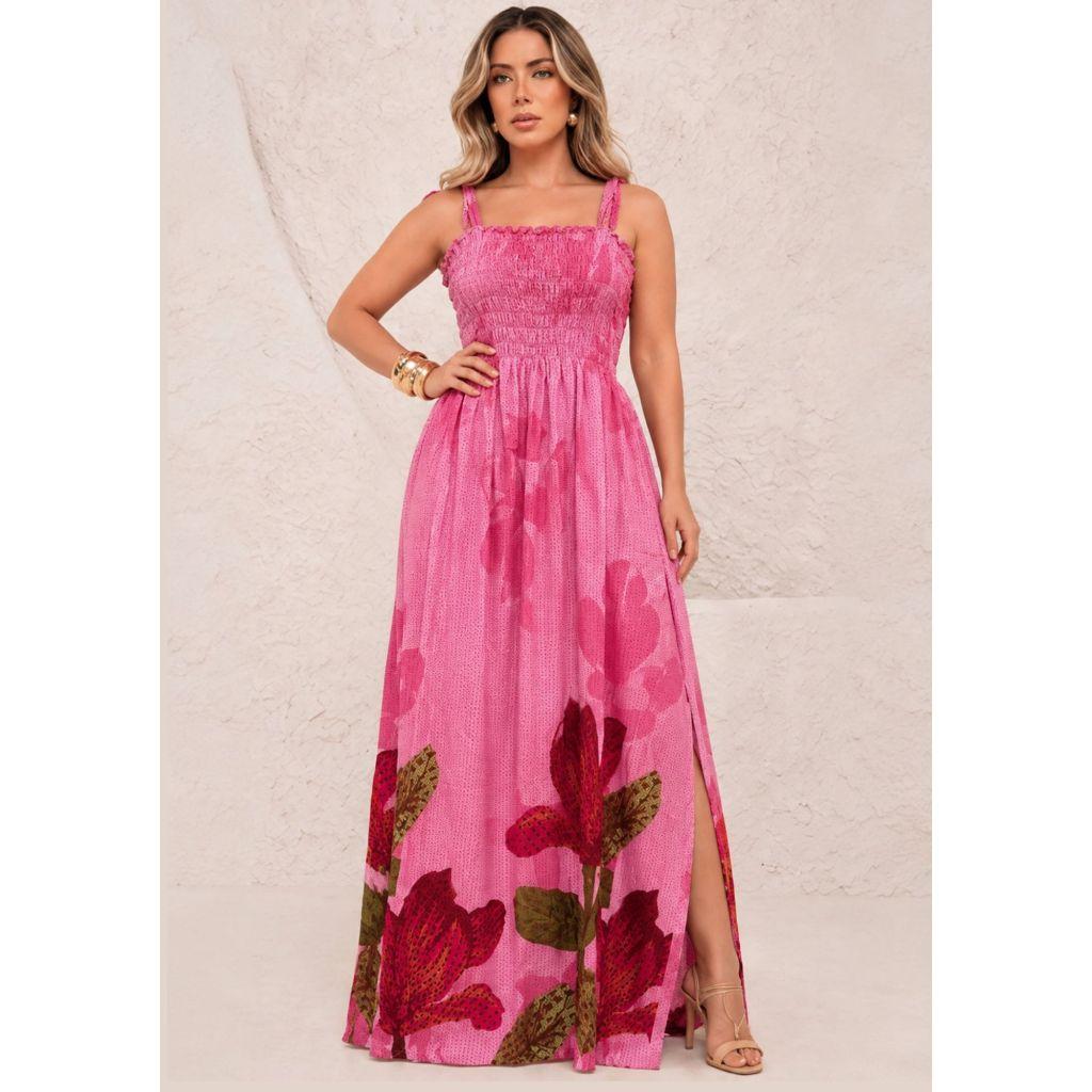 Vestido longo moda cristã feminino em Viscose/Viscolinho casual de alça Muito Lindo com elástico