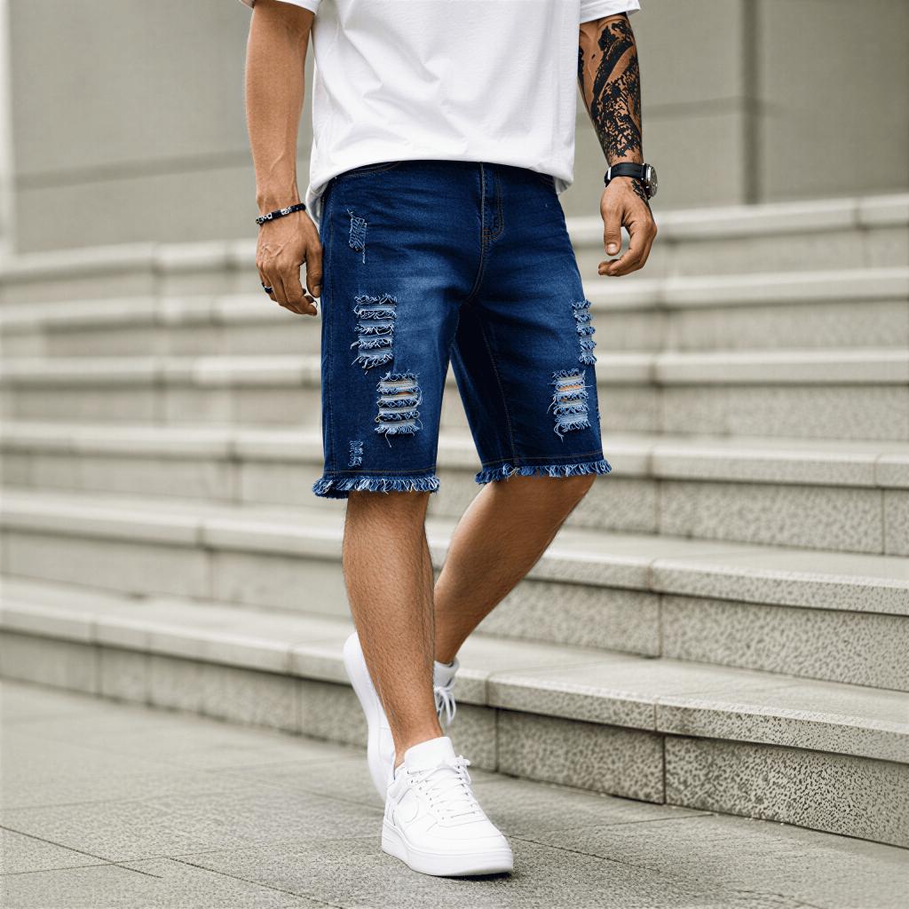 KIT 2 Bermudas Jeans Masculinas Rasgadas Premium Moda Masculina Alta Qualidade Conforto Casual Estilo Jogador Verão