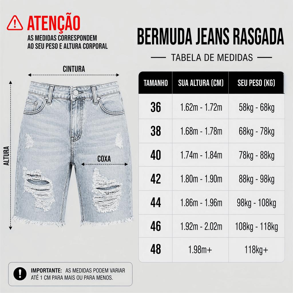 KIT 2 Bermudas Jeans Masculinas Rasgadas Premium Moda Masculina Alta Qualidade Conforto Casual Estilo Jogador Verão