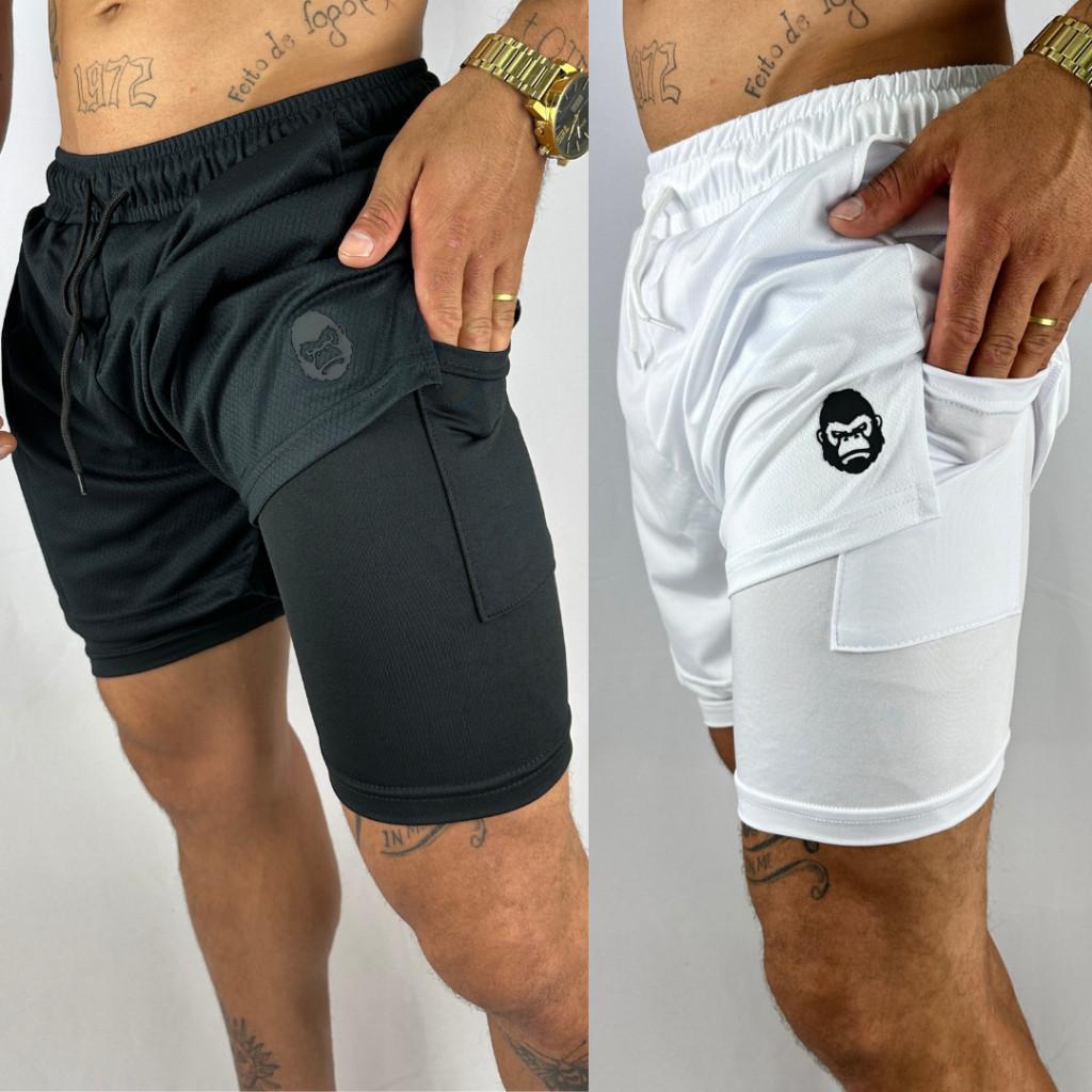 Kit 2 Bermudas Kong 2 em 1 Sports Para Academia Masculina
