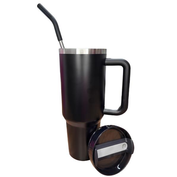 Copo Garrafa Térmica Grande Em Aço Inox Com Alça E Canudo Metal 1200ML