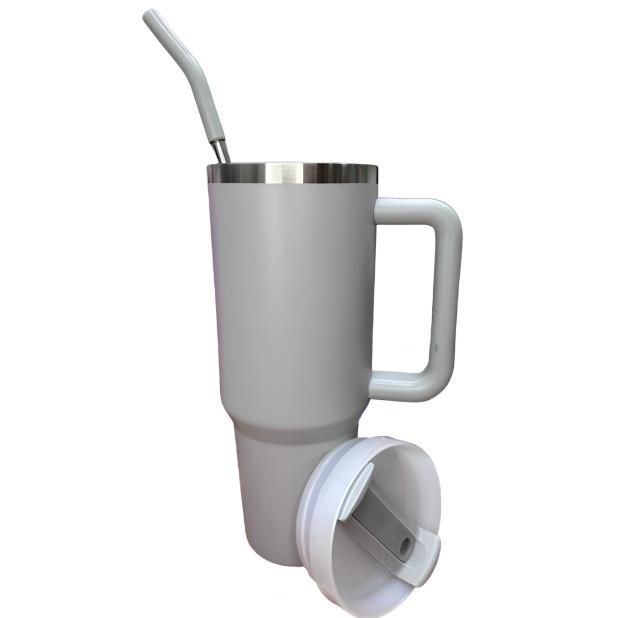 Copo Garrafa Térmica Grande Em Aço Inox Com Alça E Canudo Metal 1200ML