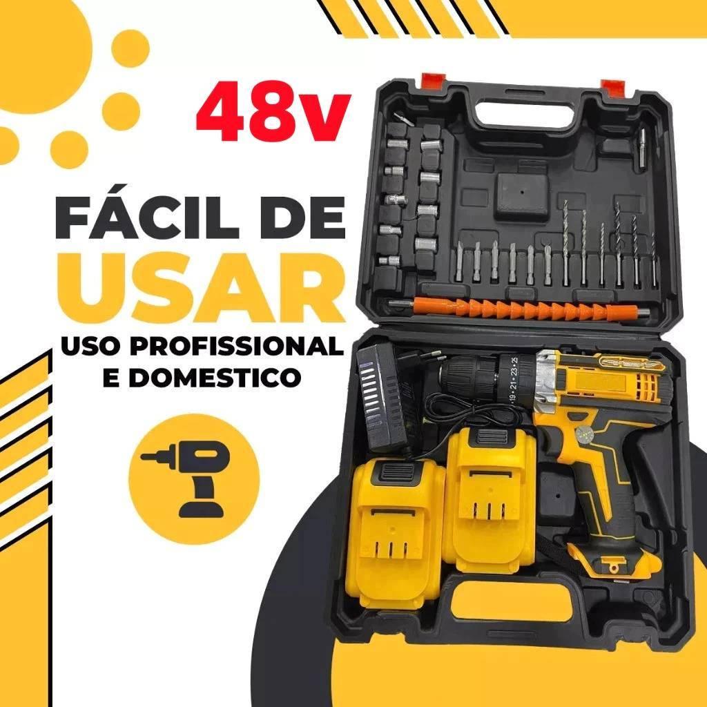 Parafusadeira de alta potência 26V/48V, caixa de armazenamento e mais de 30 acessórios (uso profissional)