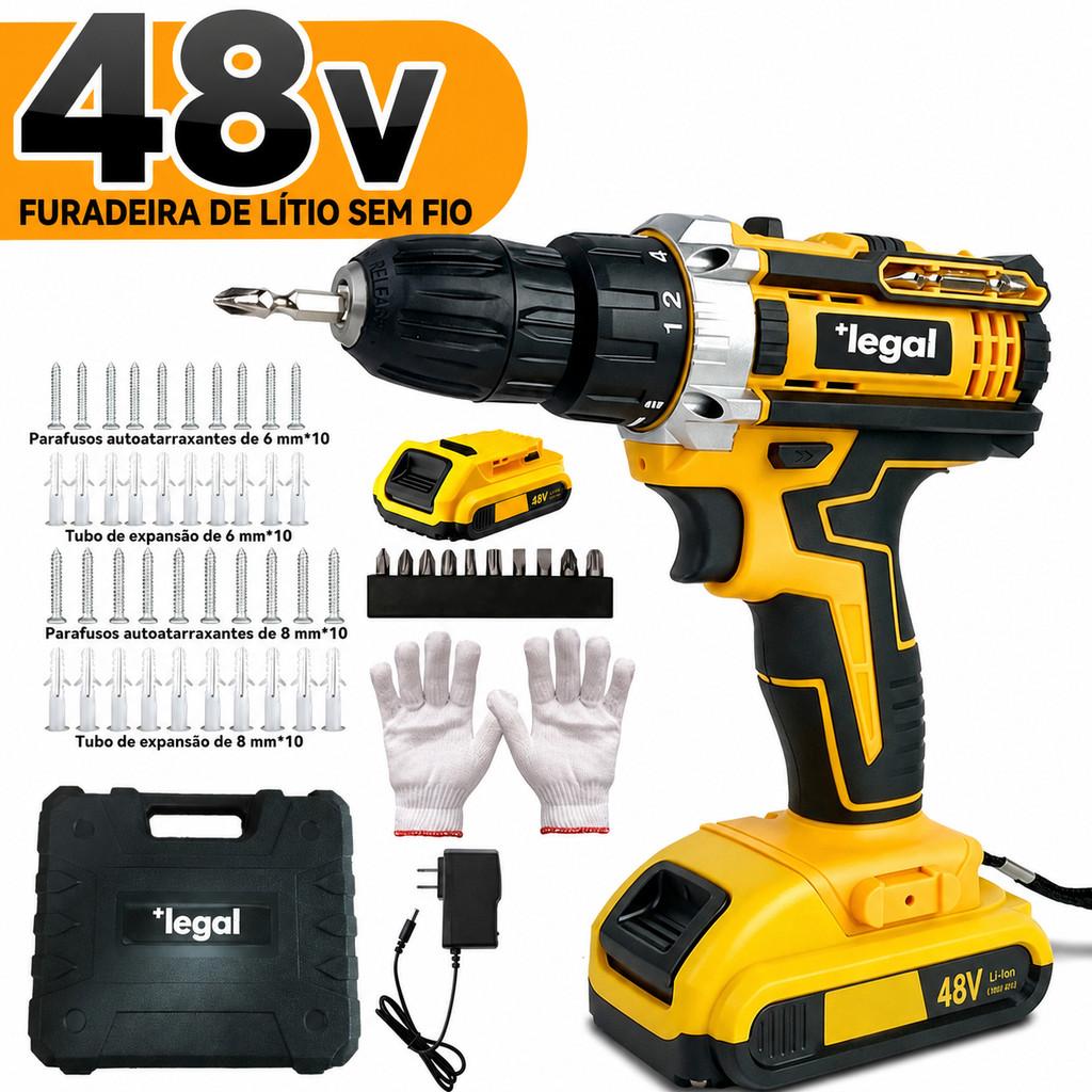 Parafusadeira de alta potência 26V/48V, caixa de armazenamento e mais de 30 acessórios (uso profissional)