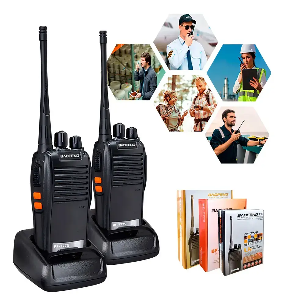 Kit 2 Radio Comunicador 16 Ch 12km Baofeng 777s Ht Cor Preto