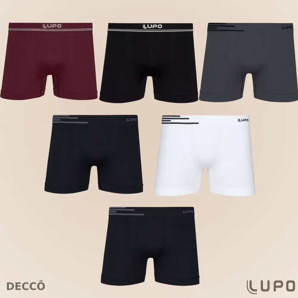 Kit 6 Cuecas Lupo Boxer Box Sem Costura Basic Microfibra