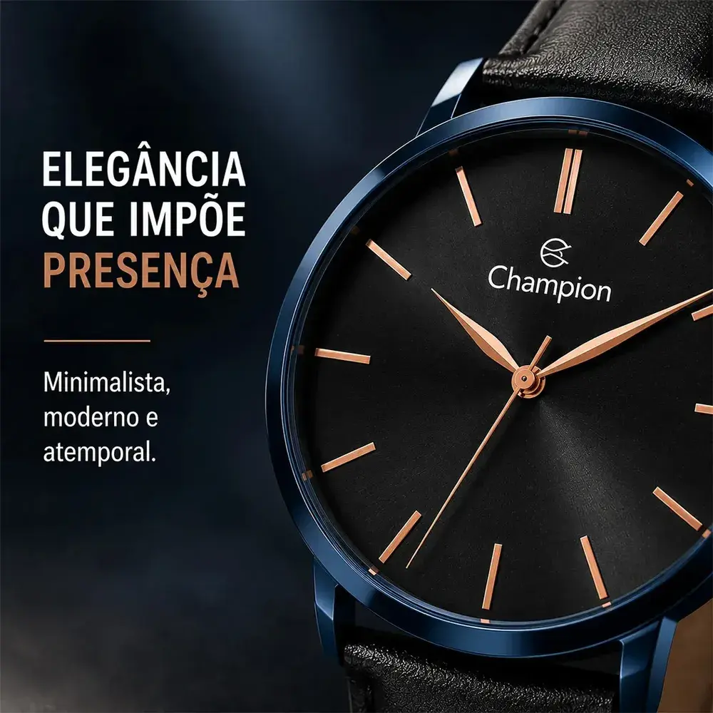 Relógio Champion Masculino Social Original Couro Preto