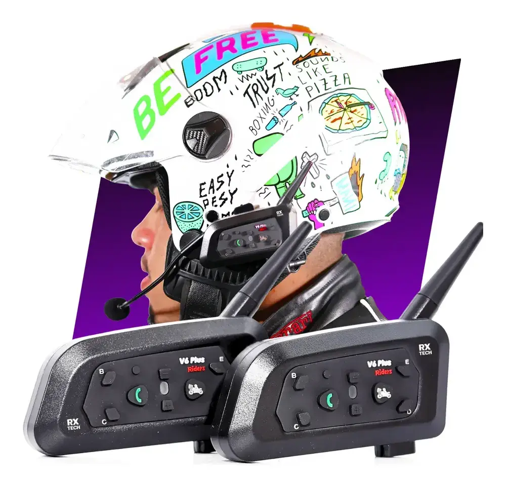 Par Intercomunicador V6 Plus Capacete Comunicador Sem Fio Bluetooth Moto