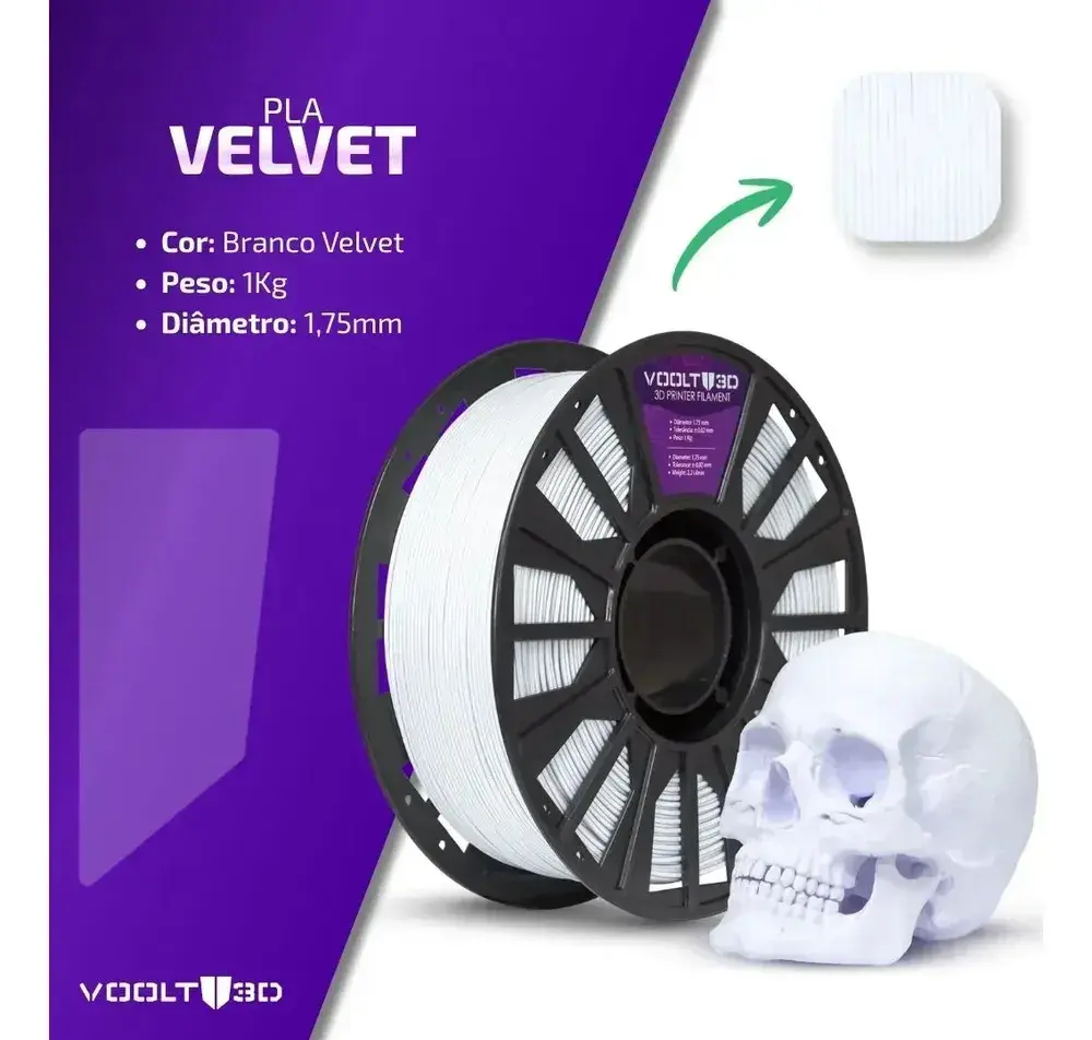 Filamento Pla Branco Velvet Aveludado 1kg Impressoras 3D Peças Decorativas