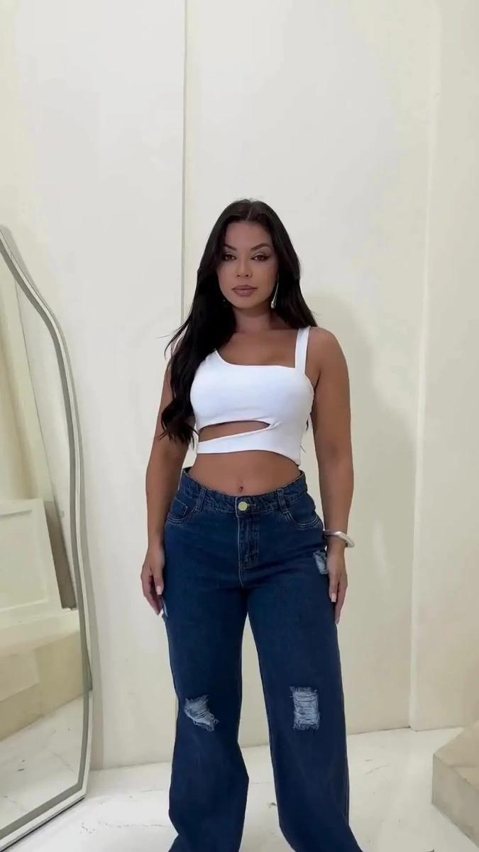 Calça Jeans Wide Leg Feminina Cintura Alta Sem Lycra Stillge