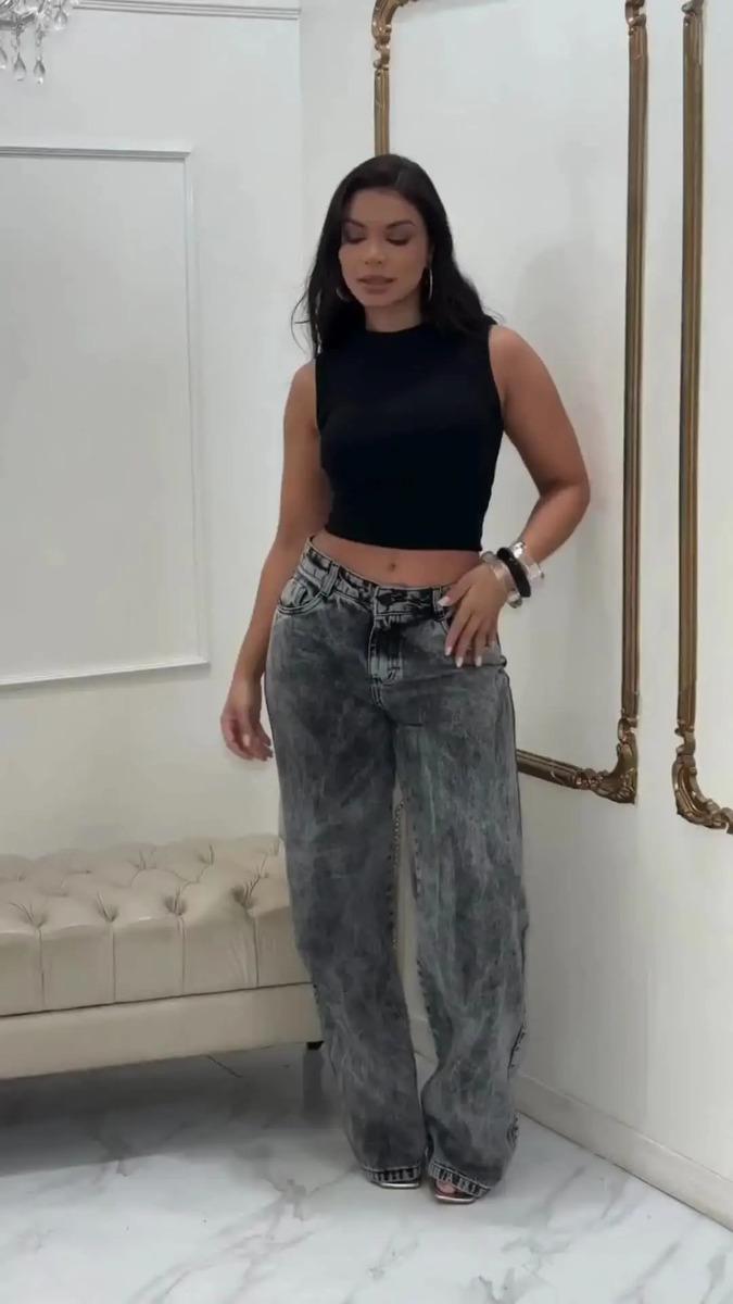 Calça Jeans Wide Leg Feminina Cintura Alta Sem Lycra Stillge