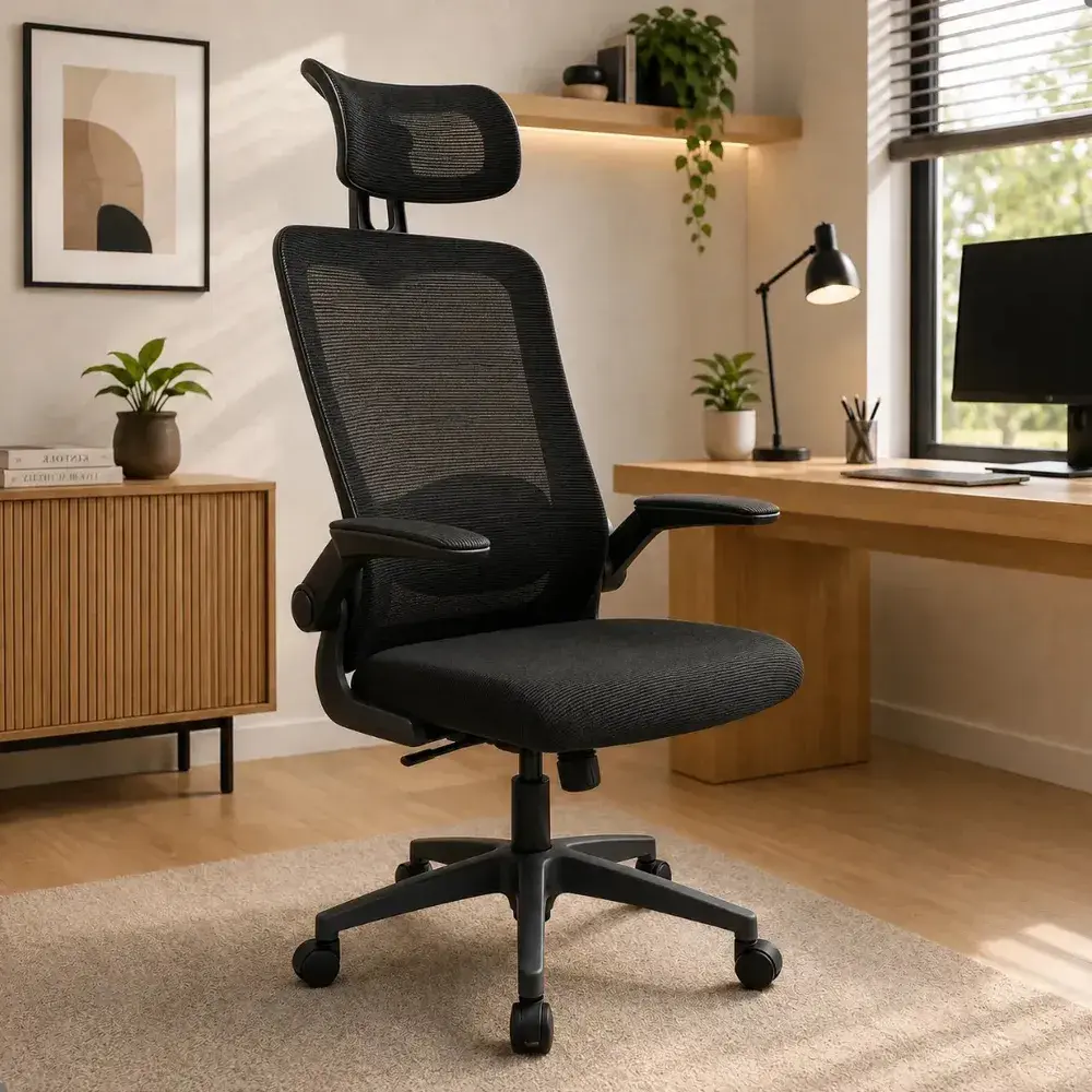 Cadeira Escritório Ergonômica Giratória Presidente Com Suporte Lombar Estofado Mesh 120kg Milão
