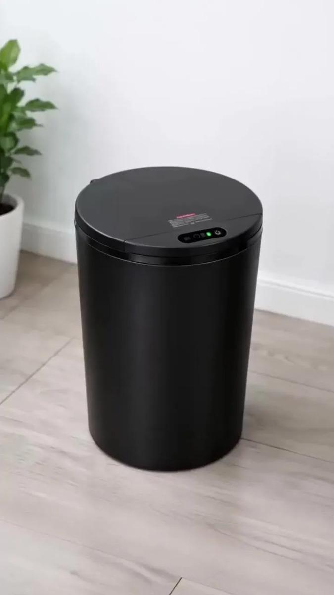 Lixeira Redonda Preta Inteligente 16L Automática com Sensor para Banheiro e Cozinha