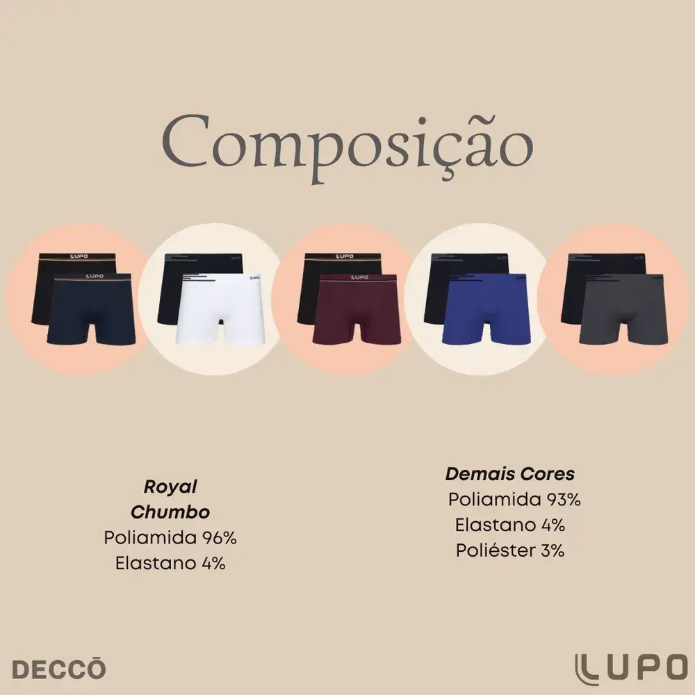 Kit 6 Cuecas Lupo Boxer Box Sem Costura Basic Microfibra