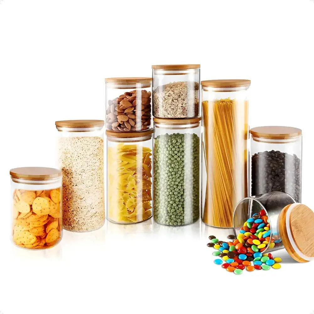 Kit 9 Potes Mantimentos Vidro Herméticos com Tampa Bambu Epsilon