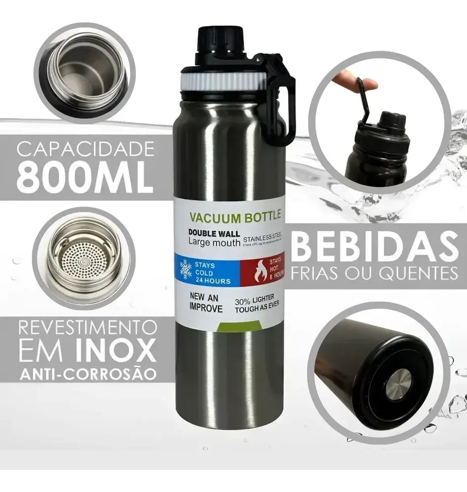 Garrafa Térmica 800ml Frio Com Isolamento Garrafinha Treinos
