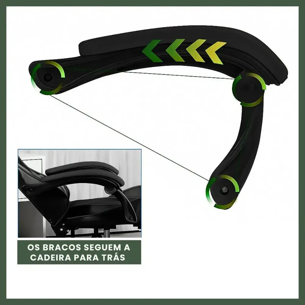 Cadeira De Escritório Gamer Nitro Ergonômica Estofado Couro Sintético Reclinável Cor Preto Luvinco