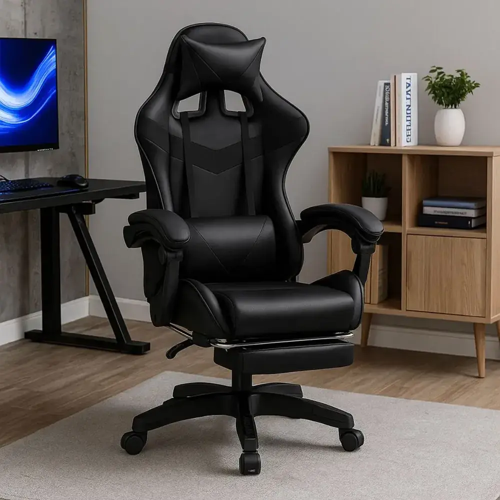 Cadeira De Escritório Gamer Nitro Ergonômica Estofado Couro Sintético Reclinável Cor Preto Luvinco