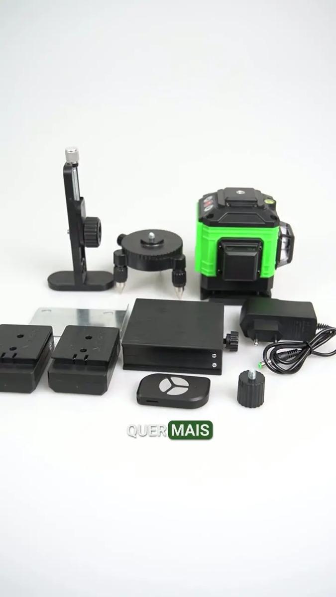 Kit Nível A Laser Verde 12 Linhas Esquadro + Suporte + Tripé Recarregavel Profissional Prumo Autonivelante Nano Bateria