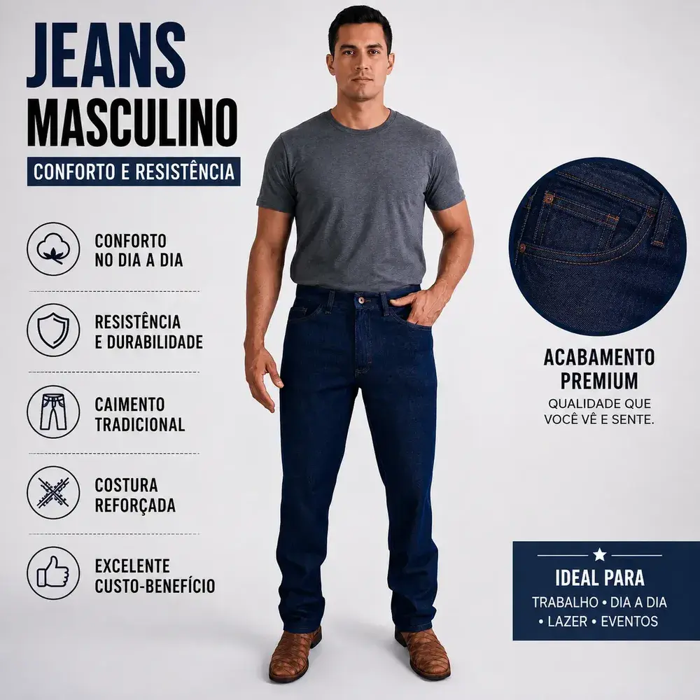 Kit 4 Calças Jeans Masculina Tradicional Corte Reto Básica