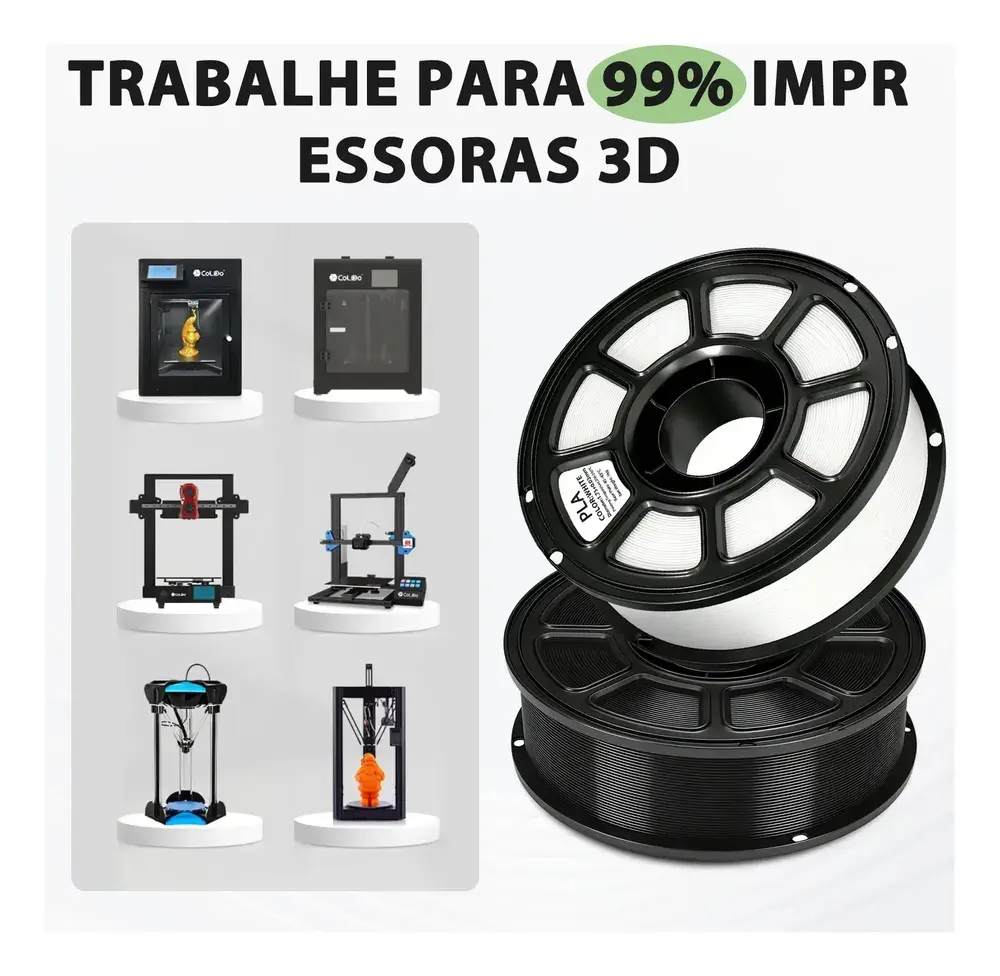Filamento Pla 1,75mm 1kg Para Impressora 3D Branco Ou Preto