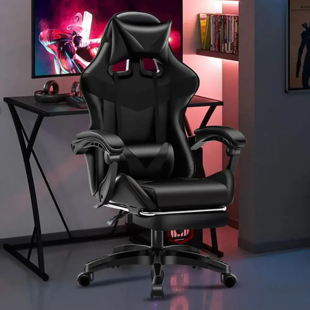 Cadeira De Escritório Gamer Nitro Ergonômica Estofado Couro Sintético Reclinável Cor Preto Luvinco
