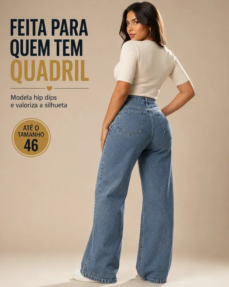 Calça Jeans Wide Leg Feminina Cintura Alta Sem Lycra Stillge