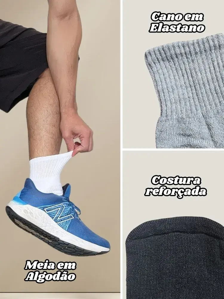 Kit 24 Pares Meias Masculina Cano Alto Algodão Longo Médio