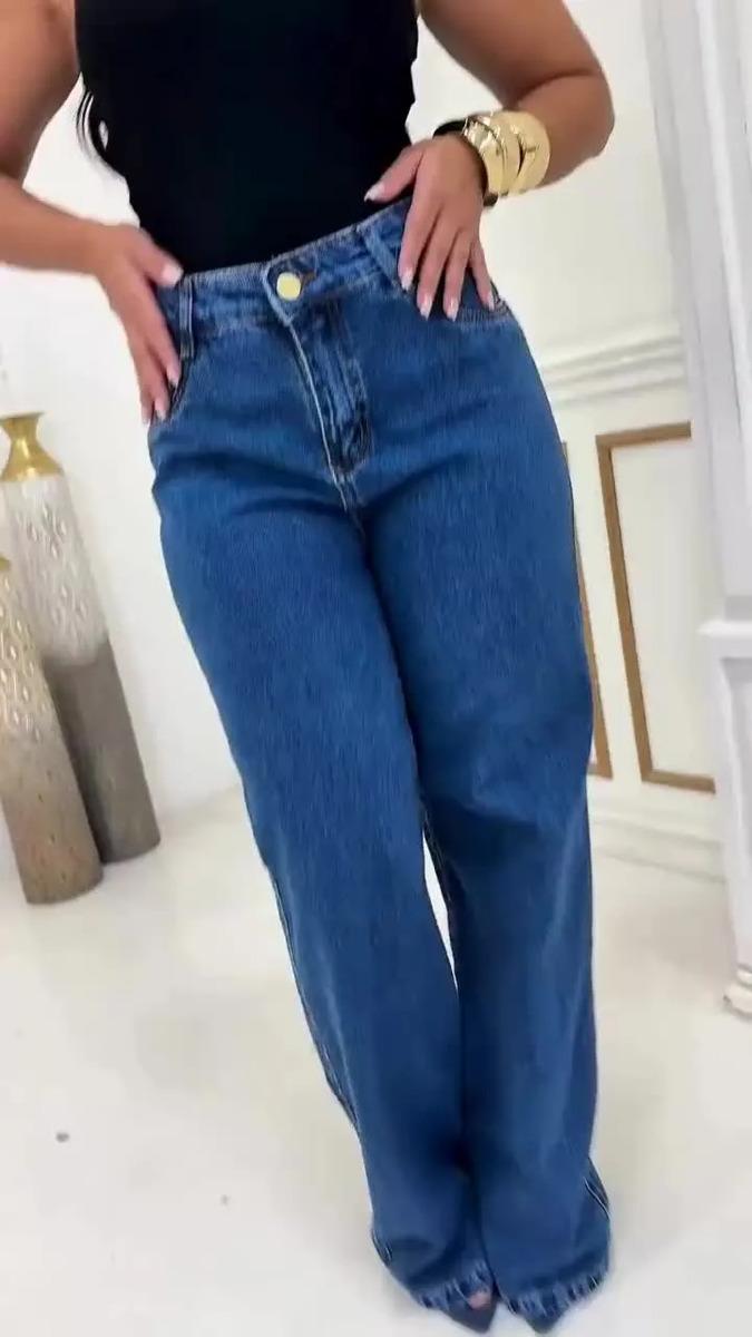 Calça Jeans Wide Leg Feminina Cintura Alta Sem Lycra Stillge
