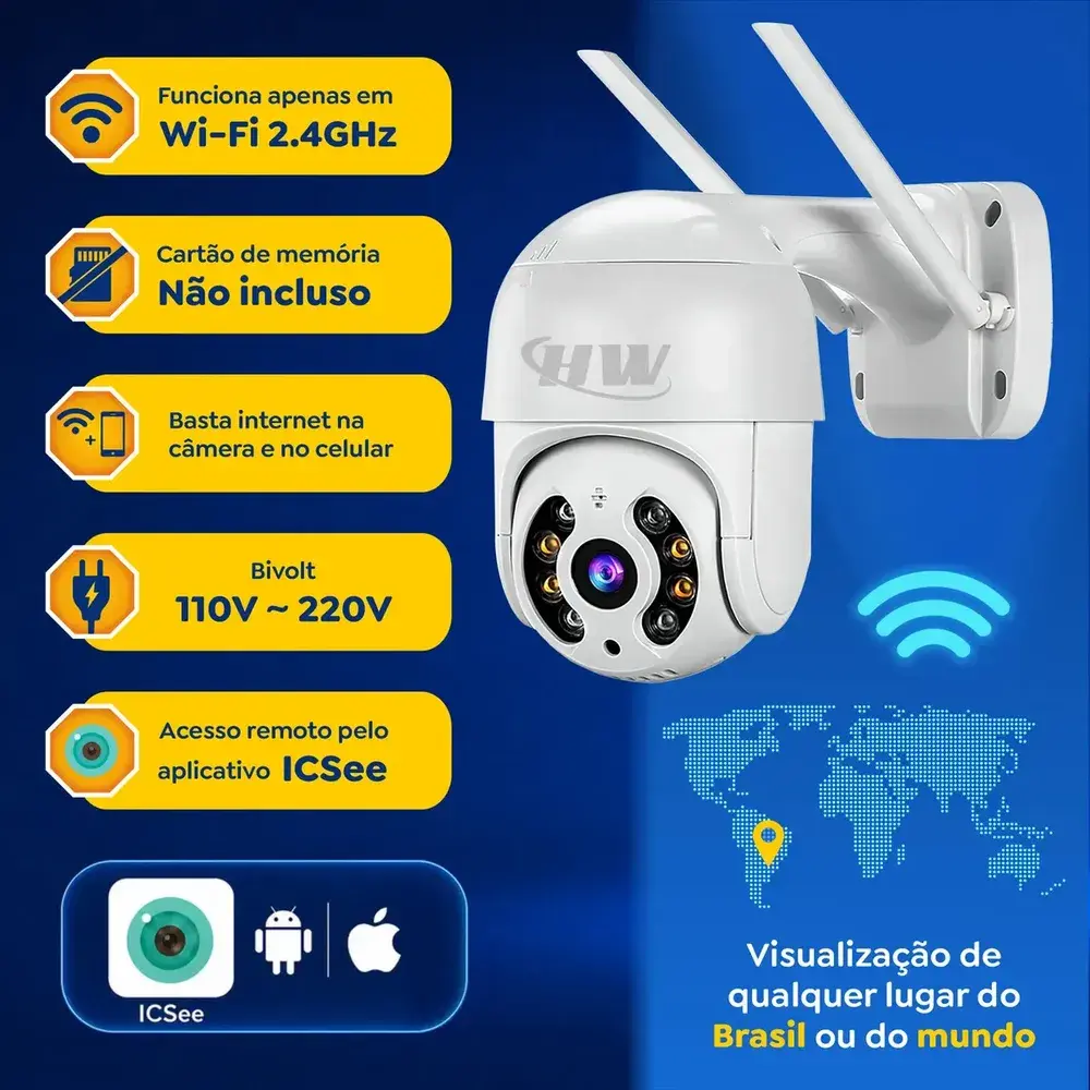 Kit 2 Câmeras Segurança IP Interna Externa Wifi iCSee Infravermelho