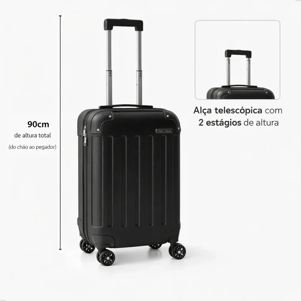 Mala De Viagem Bordo Mão Pequena 10kg Abs Cadeado 360