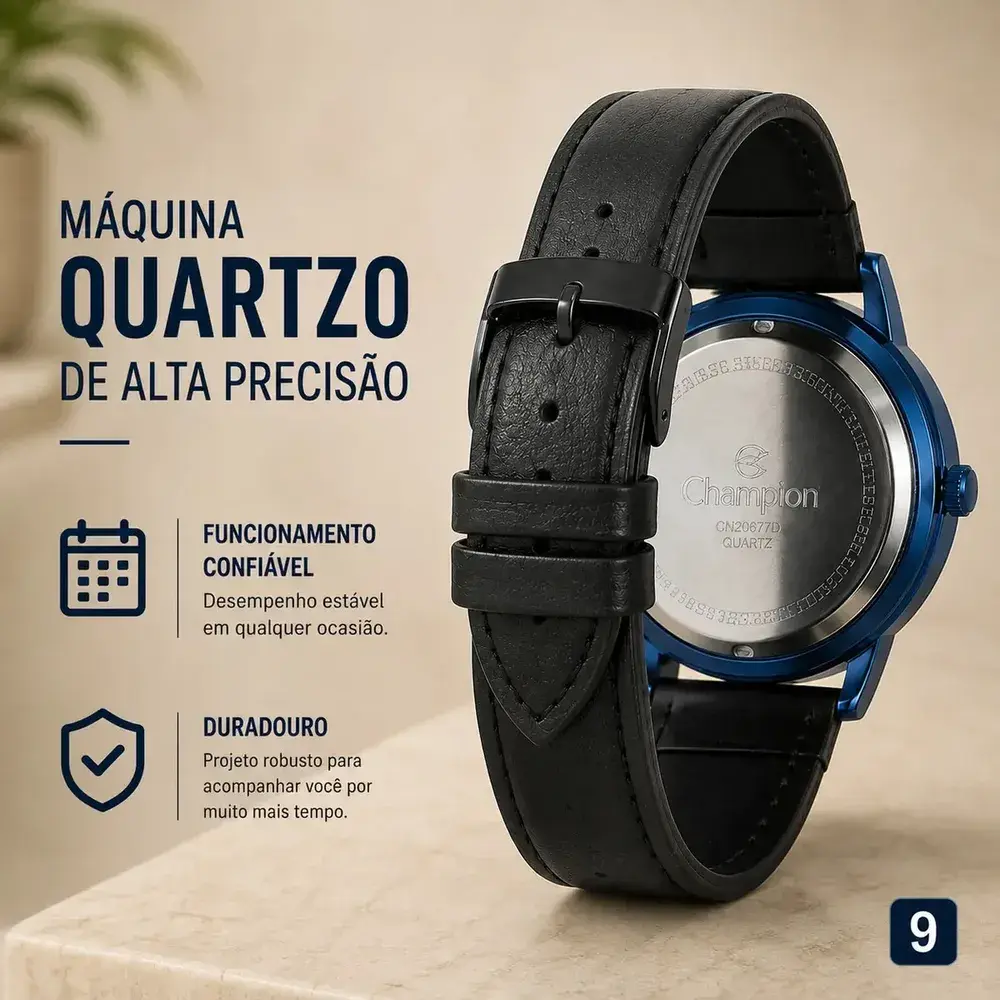 Relógio Champion Masculino Social Original Couro Preto