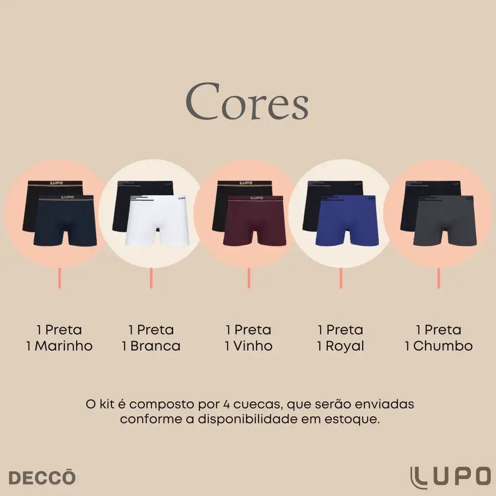 Kit 6 Cuecas Lupo Boxer Box Sem Costura Basic Microfibra