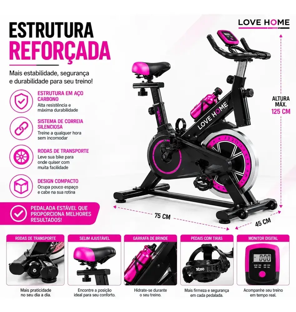 Bicicleta Ergométrica Inércia 6kg Spinning Profissional Indoor Ajustável Treino Casa