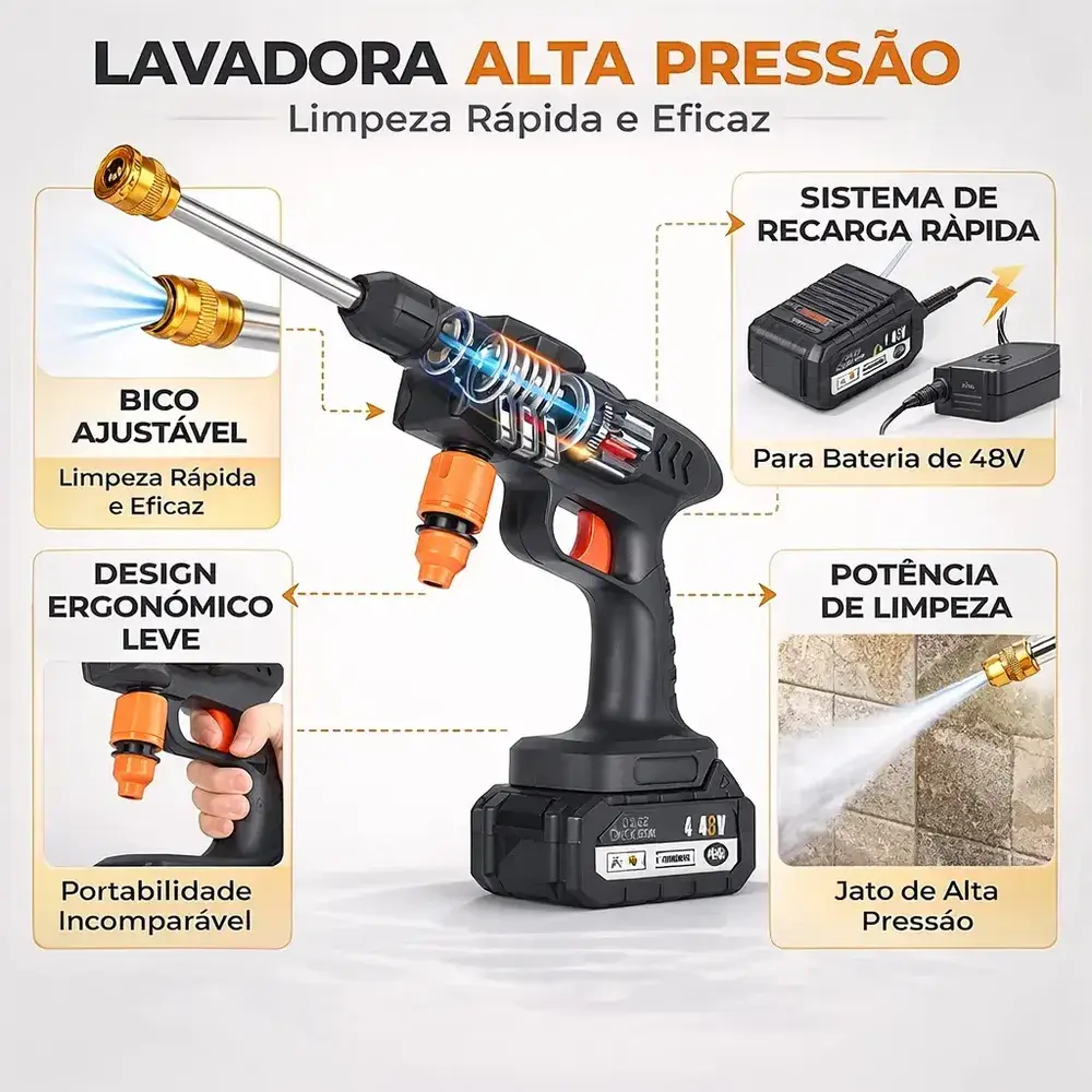 Lavadora A Jato De Alta Pressão Portátil Recarregável 2 Baterias Com Maleta Mini Elétrica De Lavar Carro Profissional