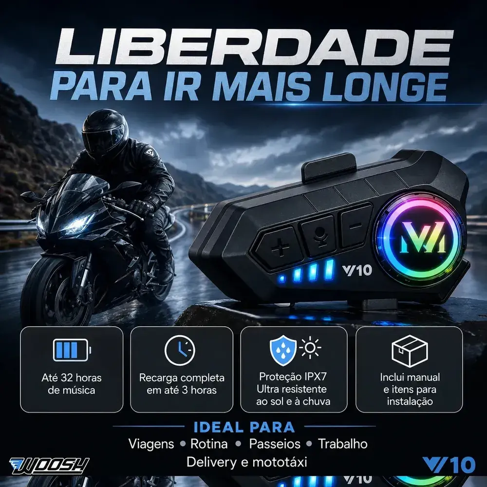 Fone de Ouvido para Capacete Intercomunicador Bluetooth Headset RGB - Woosh