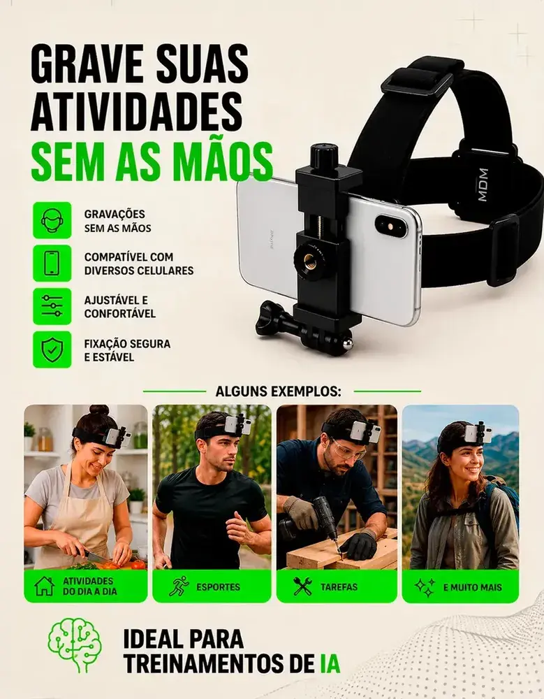Suporte de Cabeça para Celular para Filmar com as Mãos Livres